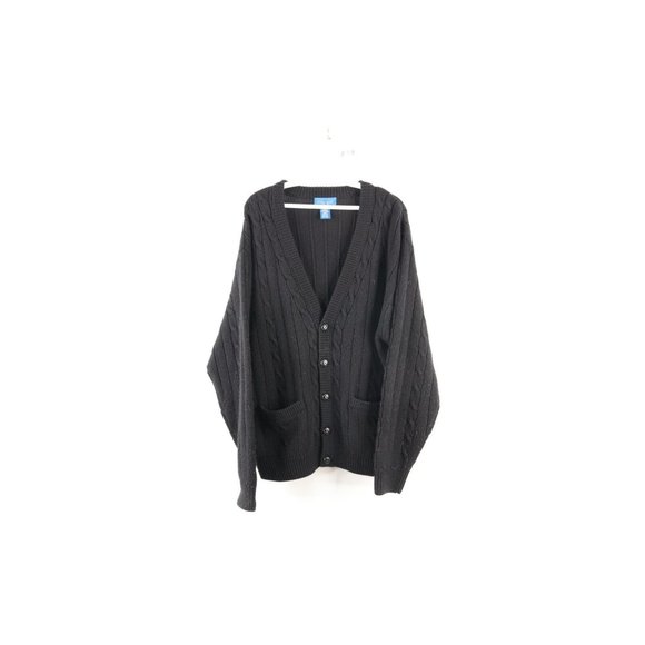 Vintage 90s Grunge Large Striped Cable Knit Kurt Cobain Cardigan Sweater Black
